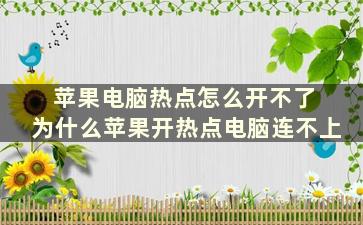 苹果电脑热点怎么开不了 为什么苹果开热点电脑连不上